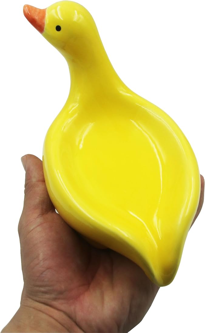 Ceramic Soap Dish,Cute Duck Shaped Self Draining Soap Holder, Sponge Holder, for Shower,Bathroom,Kitchen (Yellow)
