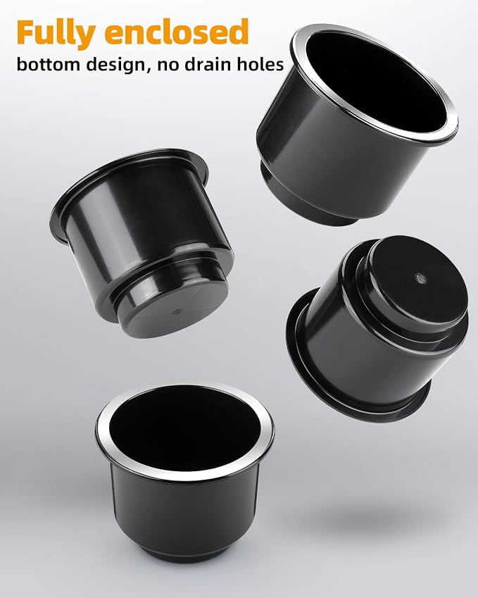 JoyTutus Cup Holder Insert 4pcs for RV Boat Car Couch Golf Cart, Elegant Chrome, Large Plastic Universal Drop in Cup Holder for Pontoon Table Sofa