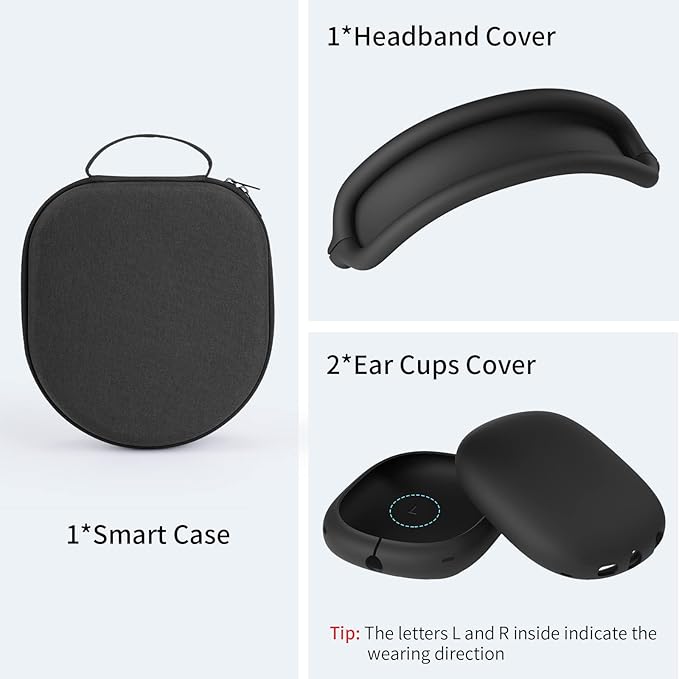 Yinke Smart Case for AirPods Max Headphones Supports Sleep Mode, with AirPods Max Silicone Earpad Cover and Headband Cover Anti-Scratch Accessories, Hard Organizer Portable Carry Travel