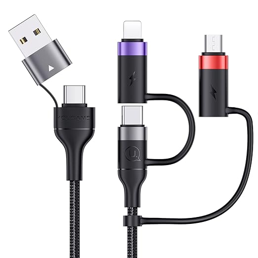 PD 60W USB C Multi Fast Charging Cable Nylon Braided Cord 5-in-1 3A USB/C to Type C/Micro/Phone Fast Sync Charger Adapter Compatible with Laptop/Tablet/Phone