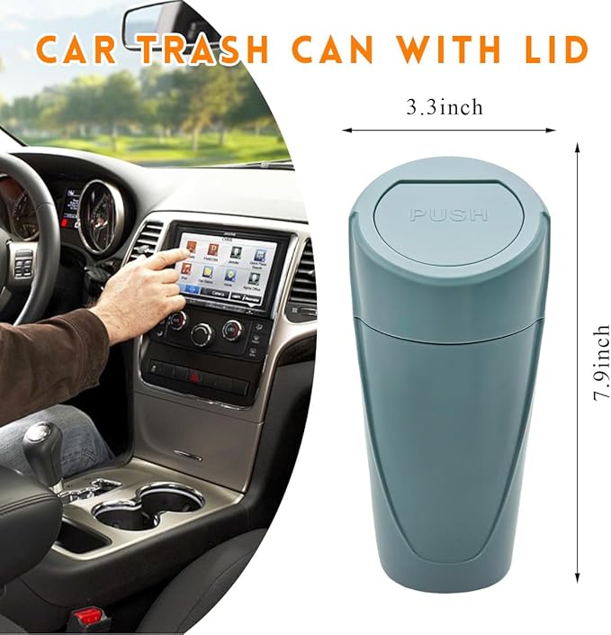 Car Trash Can with Lid, Portable Leakproof Auto Cup Holder Door Garbage Container, Multipurpose Waterproof Mini Cup Holder Trash Can Interior Organizer for Car Home Office (Dark Green)