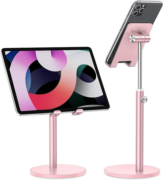 OMOTON Cell Phone Stand, Angle Height Adjustable Phone Stand, Aluminum Desktop Phone Holder Dock Stand for Desk, Compatible with iPhone 13/Mini/Pro/Max, All Smartphones and Tablets(4-11''), Rose Gold
