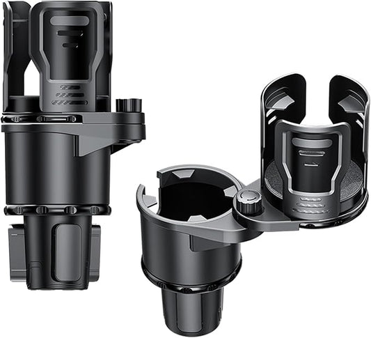2-in-1 Adjustable Car Cup Holder Expander & Organizer – Dual Automotive Drink Holder for Bottles, Snacks, Phones – Fits Most Vehicles (3.0"-5.9" Diameter, 20 oz Capacity, Non-Slip Base) Black