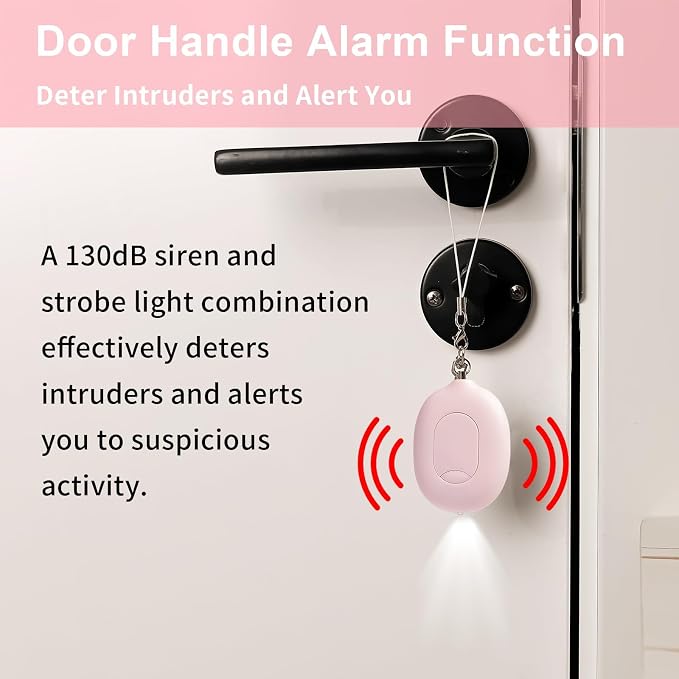 3-in-1 Personal Alarm & Door Handle Alarm & LED Light and Jeweled Pepper Spray Combo, Maximum Strength Pepper Gel, 130dB Siren, Keychain with Safety Twist for Women
