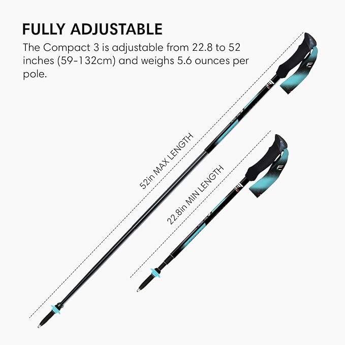 Fizan Compact 3 Trekking Poles – 5.6 oz Ultralight, Backpacking, Thru Hiking Poles, Adjustable, Collapsible, Customized Fit, EVA Grips, Aluminum Walking Sticks (Compact 3)