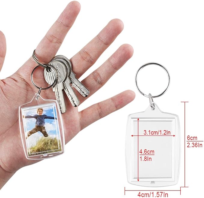 30 PCS Photo Insert Keychains, Acrylic Clear Blank Keyrings Picture Frame Keyring with Split Ring for Personalised Custom and Passport Photo Size, 1.57 Inch by 2.36 Inch