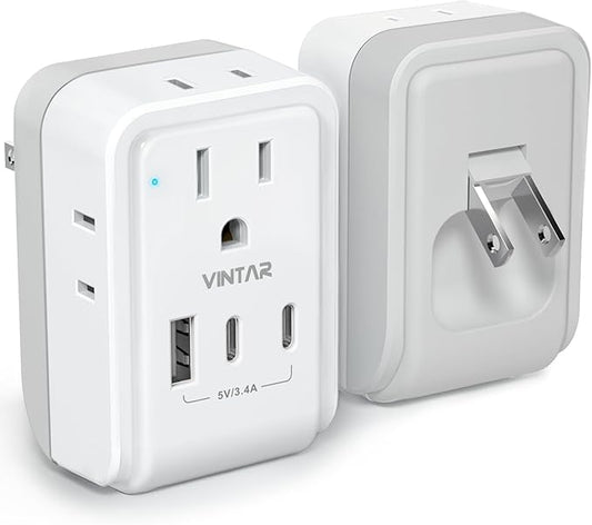 1 Pack US to Japan Plug Adapter, VINTAR Foldable Japan Power Adapter with 4 Outlets and 3 USB Ports(2 USB C), 2 Prong to 3 Prong Outlet Adapter for USA to Japan China Canada Philippine, Type A