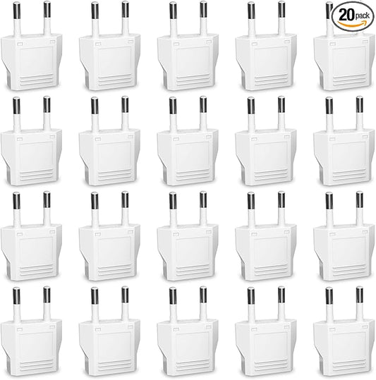 20 Pack European Plug Adapter, Type C European Travel Plug Adapter, 220V to 110V Adapter Plug US to Europe, Wall Plug Power Converter for Europe, White