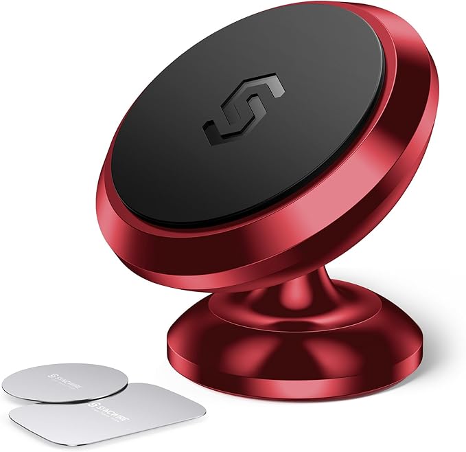 SYNCWIRE Magnetic Car Phone Holder for Dashboard, 360° Adjustable Strong Magnets Cell Phone Car Mount Compatible with iPhone, Samsung, Android - Red