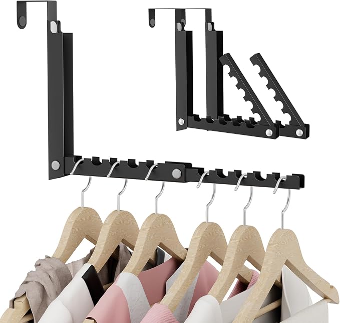BAKON 2 Pack Heavy Duty Over the Door Hanger, Compact 10 Ridges Double Folding Over Door Hanger, Space Saving Over the Door Drying Rack for Laundry, Rustproof & Waterproof, (Black)