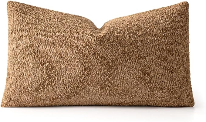 MIULEE Textured Boucle Throw Pillow Cover Brown Accent Solid Lumbar Pillow Case Decorative Vintage Soft Pack of 1 Couch Cushion Mid Century Chair Sofa Bedroom Livingroom Home Decor,22x14 Inch