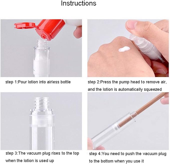Wresty 12 Pcs Vacuum Lotion Bottles - Plastic Airless Pump Bottles, Travel DIY Cosmetic Cream & Makeup Foundation Toiletries Liquid Vacuum Container (5ml)