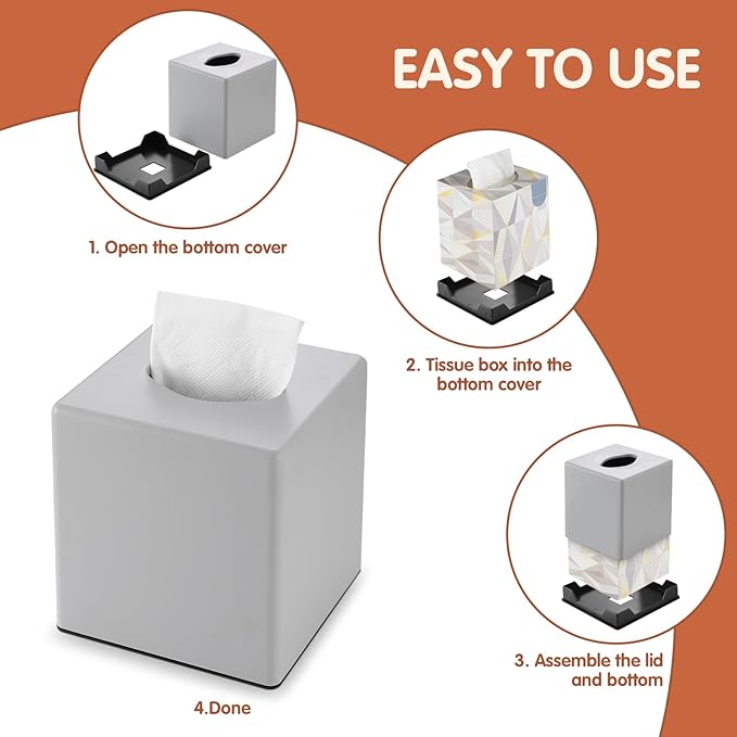 Y-in Hand Tissue Box Cover, Decorative Square Facial Storage Tissue Box Holder, Home Accessories for Bathroom Vanity Countertops, Dressers, Night Stand, Parlors and Office (Grey)