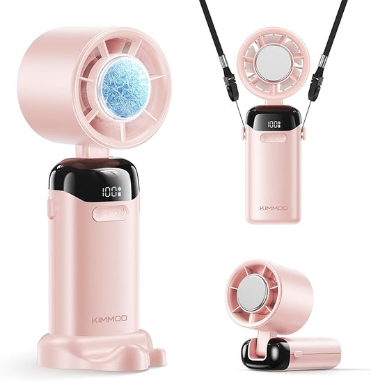 KIMMOO Handheld Portable Turbo Fan with Ice Cooler, Powerful 21000 RPM, Speed (1-199), Up to 14Hrs Cooling, Rechargeable Personal Fan, Small Pocket Hand Fans for Travel/Outdoor/Home/Office (Pink)