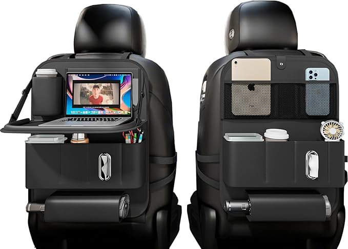 XDV Car Seat Organizers,Multi-functional Back Seat Protectors, Storage Pouches, Child kicking prevention and Tray Holders (for Cars, Kids, Seat Back and Rear Seats) (Black, 2 Pcs)