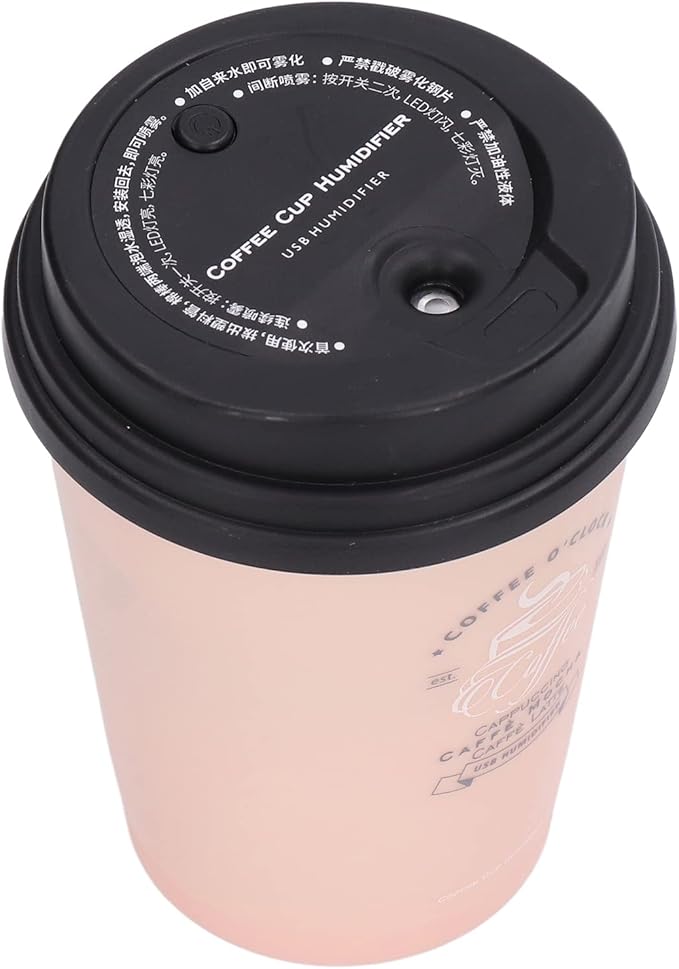 Portable Mini Humidifier, 300ml Car Humidifier Coffee Cup Low Noise Auto Off Lightweight Space Saving Travel Small USB Desk Humidifier for Car Bedroom and Office (Pink)