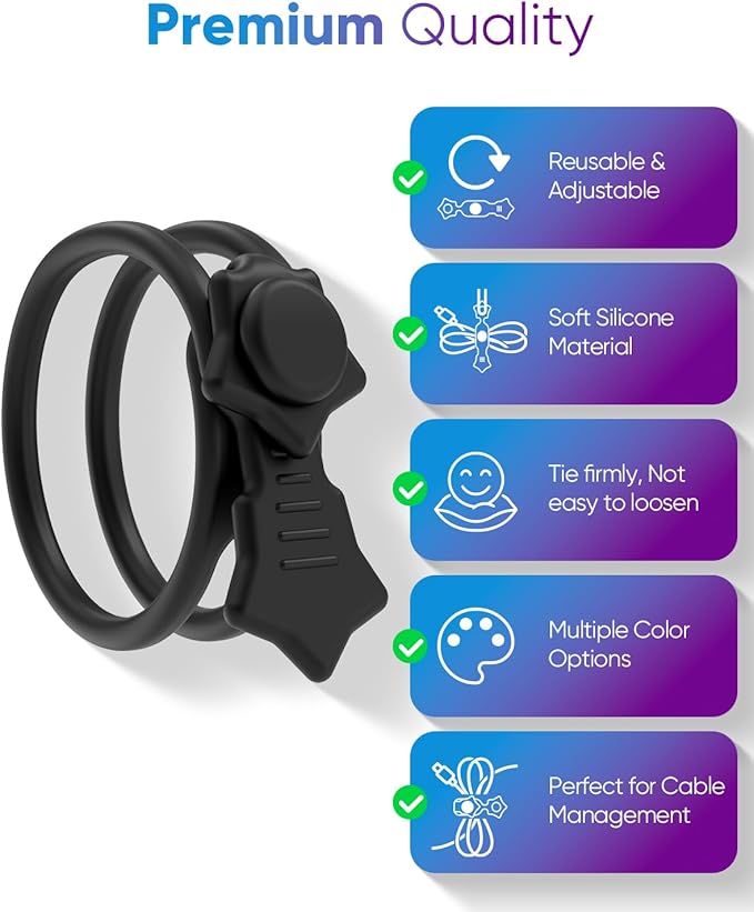 Quick Bind–Silicone Cable Ties Reusable, Cord Organizer for Charging Cables, Data Cables & Computer Wires, Multipurpose Elastic Cable Management Straps for Home,Office,Travel (36pcs,Black)