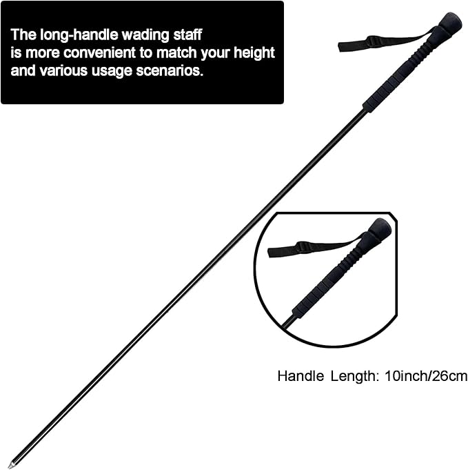Aventik Fold-able Wading Staff Water Depth Safety Warning Sign Coated Stainless Steel Core T7075 Aluminum Body Corrosion Resistance Neoprene Sheath