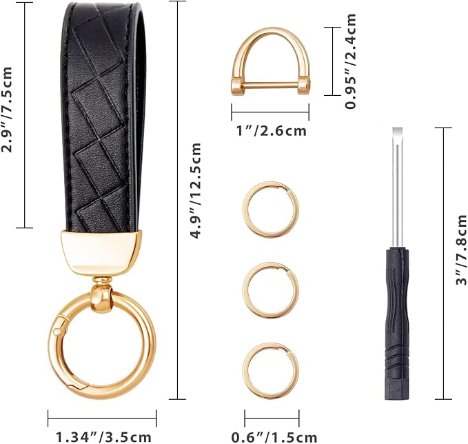 OHKYOOT Leather Car Keychain,Carabiner Clip Key Fob Keychain for Home Car Keys Women Men