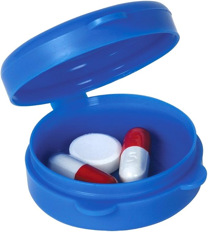 EZY DOSE Daily Round Pocket Pharmacy, Portable On-The-Go, Pill Box, Organizer and Vitamin Containers, Snap Shut Lids, Perfect For Traveling, Colors May Vary, 2 Pack, BPA Free
