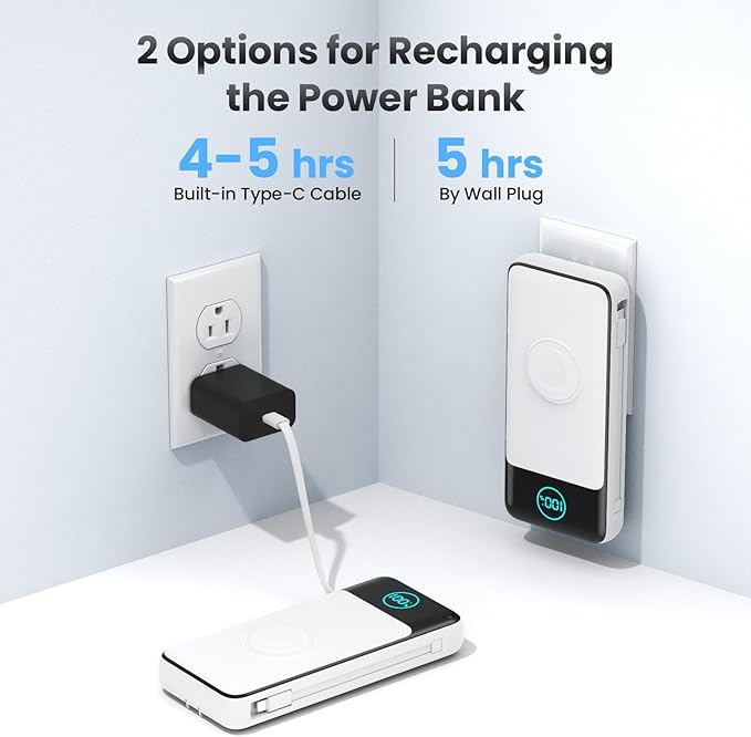 Portable Charger for iPhone with Built-in Cables and AC Wall Plug,26800mah Fast Charging USB C Power Bank,25W PD Travel Essential Battery Pack for iPhone 17/16/15/14/13,Galaxy,Apple Watch (White)
