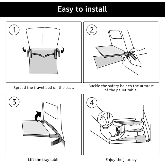Toddler Airplane Bed, Airplane Seat Extender for Kids, Toddler Travel Essential Seat Extender, Portable Baby Diaper Changing Pad, Kids Plane Footrest, Airplane Must Have for Toddlers (Black)