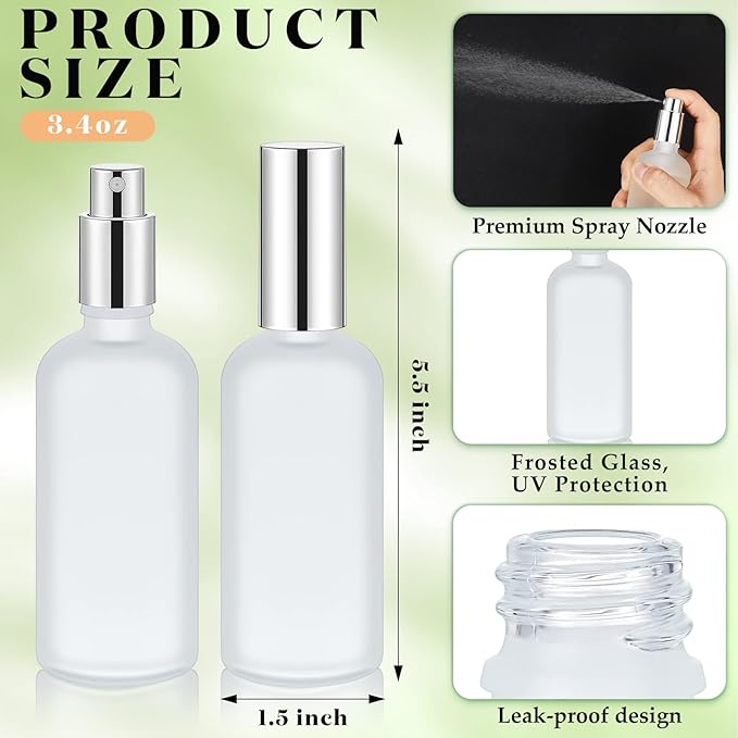 Tessco for you 20 Pcs 30/60/100 ml Glass Spray Bottles Frosted Empty Perfume Bottle Atomizer Refillable Clear Bottle with Fine Mist Sprayer Pump for Room Face Travel Business (Silver, 3.4 oz)