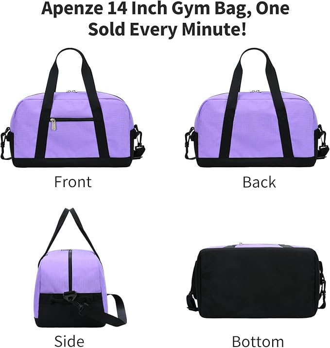 Apenze Small Gym Bag 14 inch lightweight Carry On Mini Duffel Bag for Travel Sport - Purple
