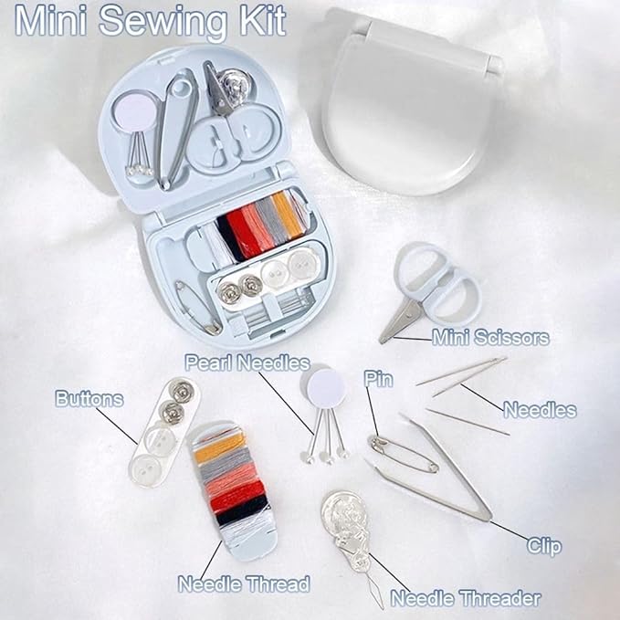 ZYMJBB 2 Mini Travel Sewing Kit Box Kit,Portable DIY Supplies Emergency Repair with Threads,Needles Scissors for Travel Home Use Beginner Friendly