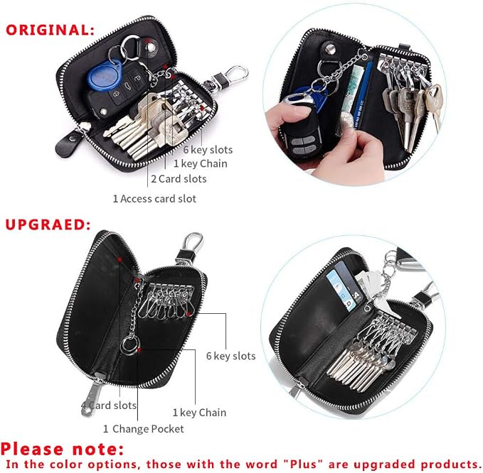Genuine Leather Key Holder Bag with 2 Card Slot & 6 Hooks & 1 Access Card,Key Case Car Key Holder Wallet for Men Women