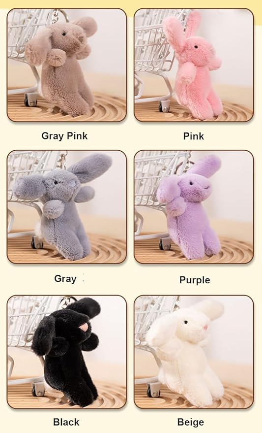 Miokkley Cute Bunny Plush Keychain for Backpack, 3.5" Inch Mini Rabbit Keychain Purse Charm Pendant Gift for Women