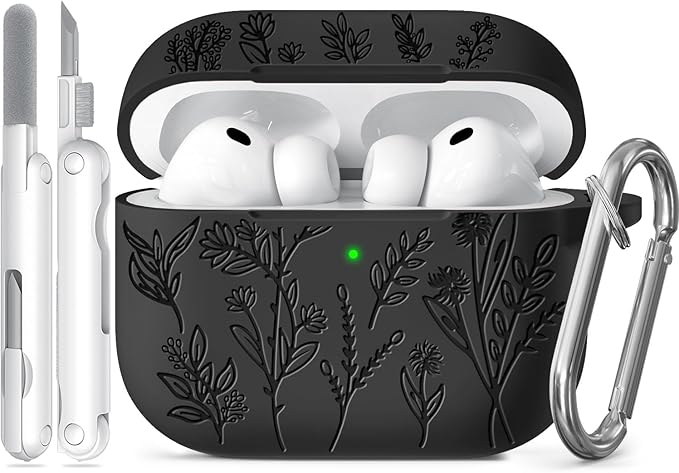 for Airpods Pro 3 Case, Flower Engraved Cases for Apple AirPods Pro 3rd Generation 2025, Soft Silicone Cover for Men Women Girly with Cleaning Kit & Keychain, Anti-Scratch, Shockproof