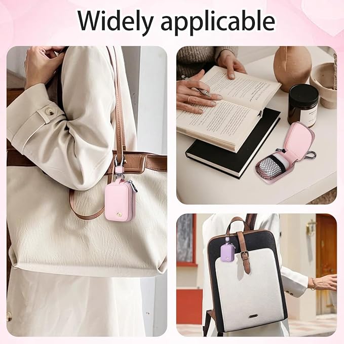 2 PCS Earbud Case with Keychain Portable PU Leather Headphone Storage Bag Shell Earphone Organizer for Wired Wireless Earphone Earbud Earpieces SD Memory Card Camera Chips (Purple + Pink)