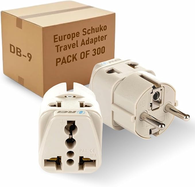 OREI USA to Europe (Schuko) (Type E/F) Travel Adapter Plug - (300 Pack)