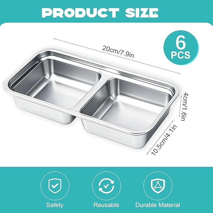Stainless Steel Snack Containers, 6-Pack Reusable Grab and Go Containers with Lids, Dual Compartment Bento Box for Travel, Camping & Lunch Prep (Grey)
