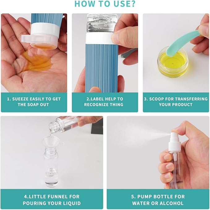 18Pack Travel Bottles for Toiletries TSA Approved Silicone Travel Containers for Toiletries, Leak Proof Refillable Liqus Shampoo And Conditioner travel Essentials toiletry Bottles (BPA Free)