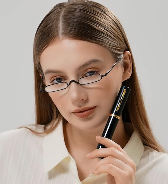 Viseng Slim Mini Metal Reading Glasses Compact Lightweight Portable Readers with Glasses Case for Reading Case Black+Blue+1.0