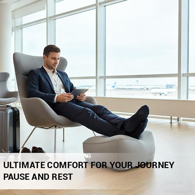 2 Pack Inflatable Foot Rest Pillow for Travel,Small Foldable Airplane Foot Rest for Long Flight,Car Seat Foot Rest,Travel Foot Hammock for Plane Travel,Inflatable Travel Footrest（14.57×11.81×6.3 in）