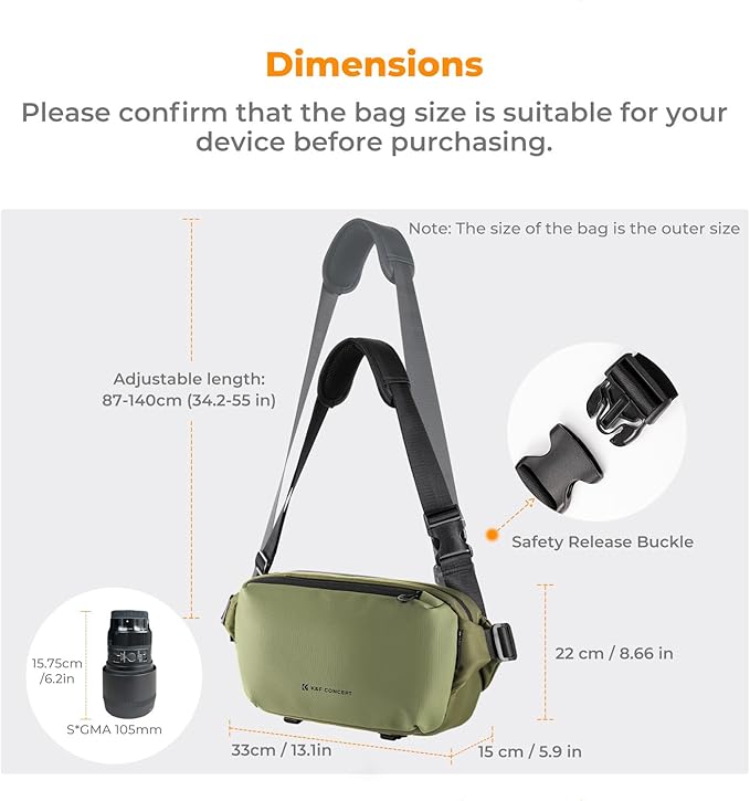 K&F CONCEPT Camera Sling Bag Crossbody Bag Waterproof Camera Shoulder Backpack DSLR/SLR/Mirrorless Camera Case