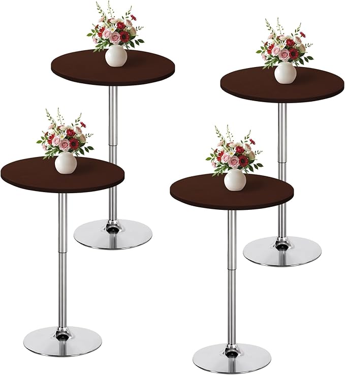 Wolkemer 4 Pack 2 Foot Brown Fitted Tablecloth 24 Inch Round Elastic Edges Table Cloth, Spandex Stretch Table Cover with Machine Washable Fabric for Wedding Party Picnic Dining Indoor Outdoor