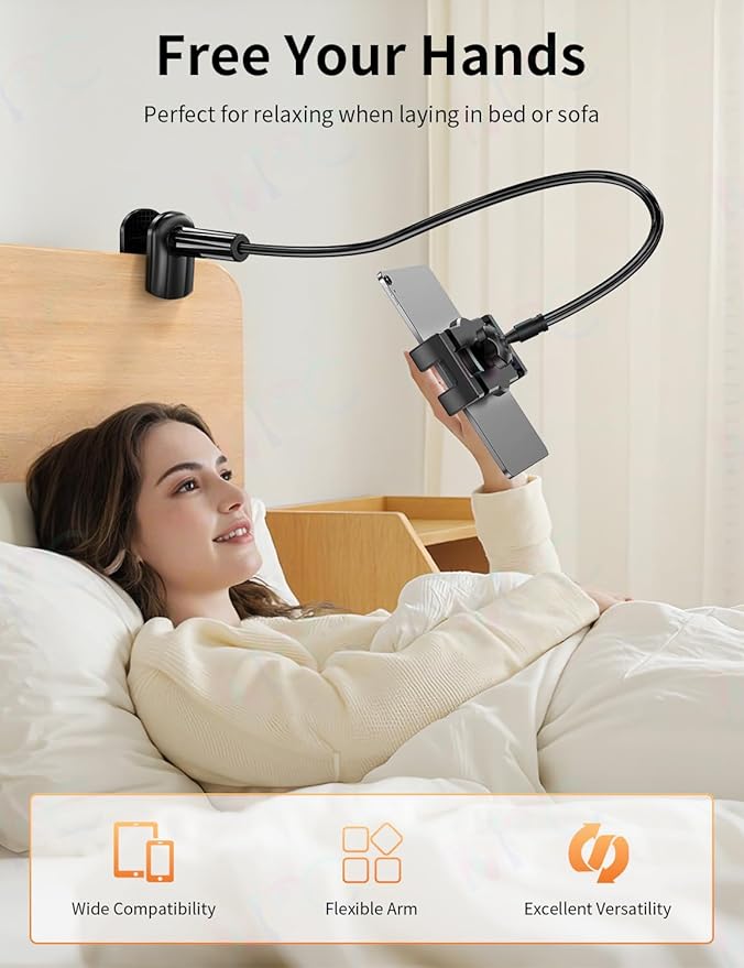 bokilino Gooseneck Tablet Holder Stand for Bed Adjustable Flexible Long Arm Tablets Mount Clamp on Table Compatible with iPad Air Mini | Galaxy Tabs | Kindle Fire | Switch or Other 4.7-12.9" Devices