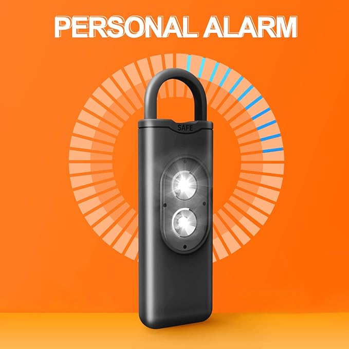 Halo-Siren Keychain, HaloSiren Personal Safety Alarm - 130db Loud Alarm Keychain with LED Strobe Light, Compact Emergency Siren (Double Flashing Lights - White + Copper Ring)