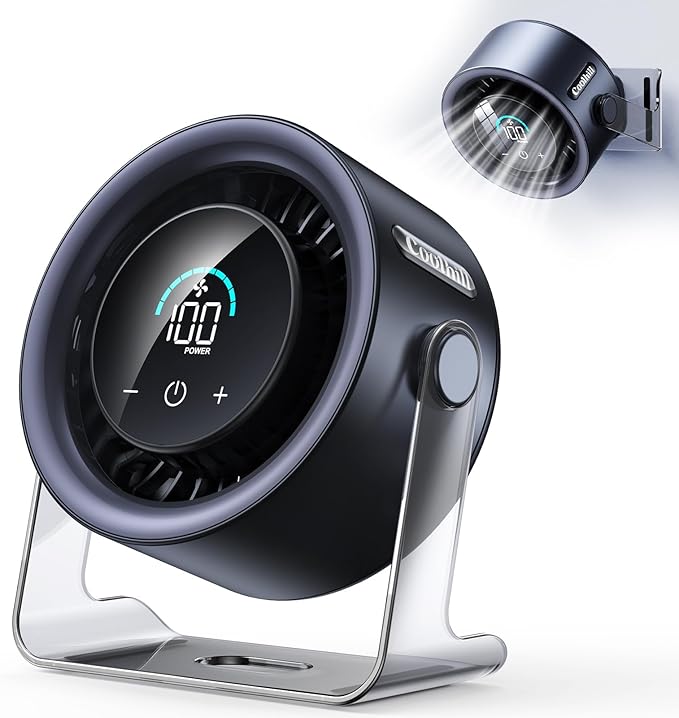 USB Desk Fan for Bedroom: 100 Speeds Digital Display Quiet Portable Fan with Turbo Airflow, 120° Rotating Small Rechargeable Battery Desktop & Wall-Mounted Fans for Bedroom Home Office (Black)