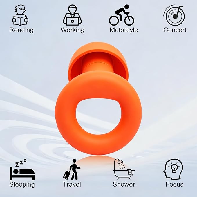 Ear Plugs for Noise Reduction–Super Soft, Reusable Hearing Protection in Flexible Silicone for Sleep, Noise Sensitivity & Flights-8 Ear Tips in XS/S/M/L–27dB Noise Cancelling–Orange