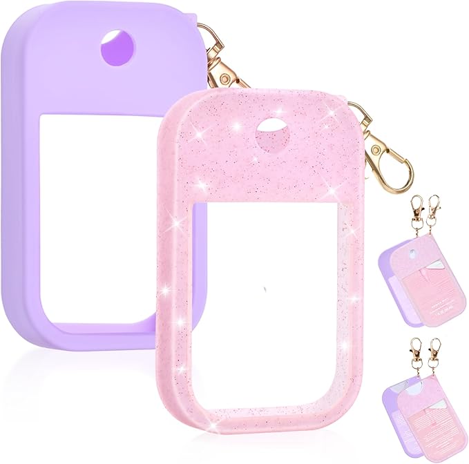 Silicone Case Compatible with Touchland Hand Sanitizer Spray, Protective Case for Spray 1FL. OZ (Sparkling Pink, Purple(2PCS))