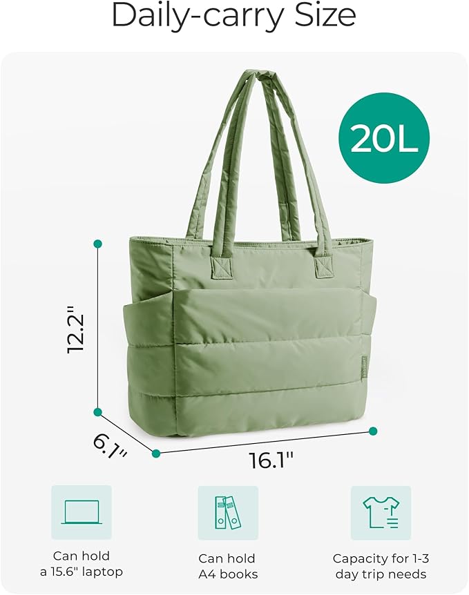 BAGSMART Tote Bag for Women, Lightweight Puffy Tote Bag with Compartments Shoulder Bag Handbag for Travel, Work, Gym | Lightweight