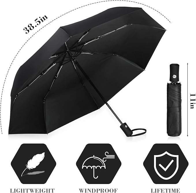 Jexine 6 Pcs Windproof Travel Umbrella for Rain Compact Small Automatic Lightweight Portable Umbrella for Men Women Backpack