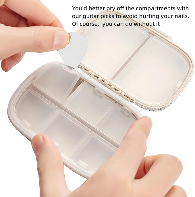Medicine Organizer 8 Compartments Portable Travel Pill Organizer Crystal Small Pill Box Weekly Pill Container Daily Pill Holder Case for Vitamins,Cod Liver Oil, Supplement(Silver)