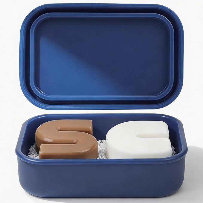 AIMAIAIMAI Silicone Shampoo Bar Travel Case with Drain Pad – Leak Proof Bar Soap Travel Case for 2 Bars, Shampoo & Conditioner Bar Holder for Camping, Gym | 1 Pack, Blue