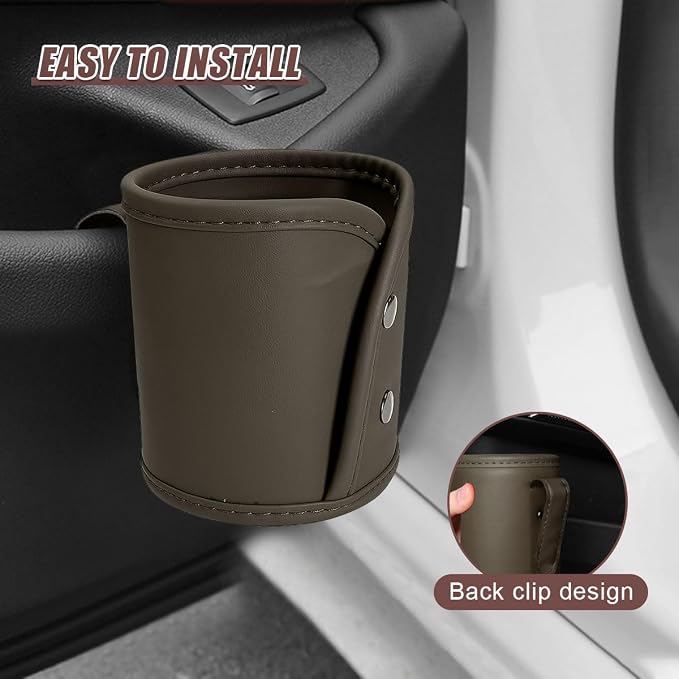 YoRise Car Door Cup Holder, Scratch-Resistant Clip-On Leather Auto Seat Side Water Bottle Holder, Universal Vehicle Interior Hanging Storage Organizer Accessories for Truck Sedan SUV (Brown)